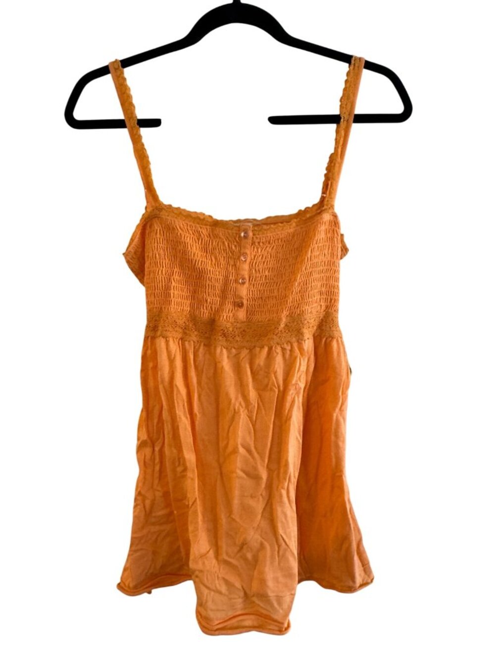 Orange Love Rocks Womens Smocked Cotton top With Adjustable Straps & Tie Back X-